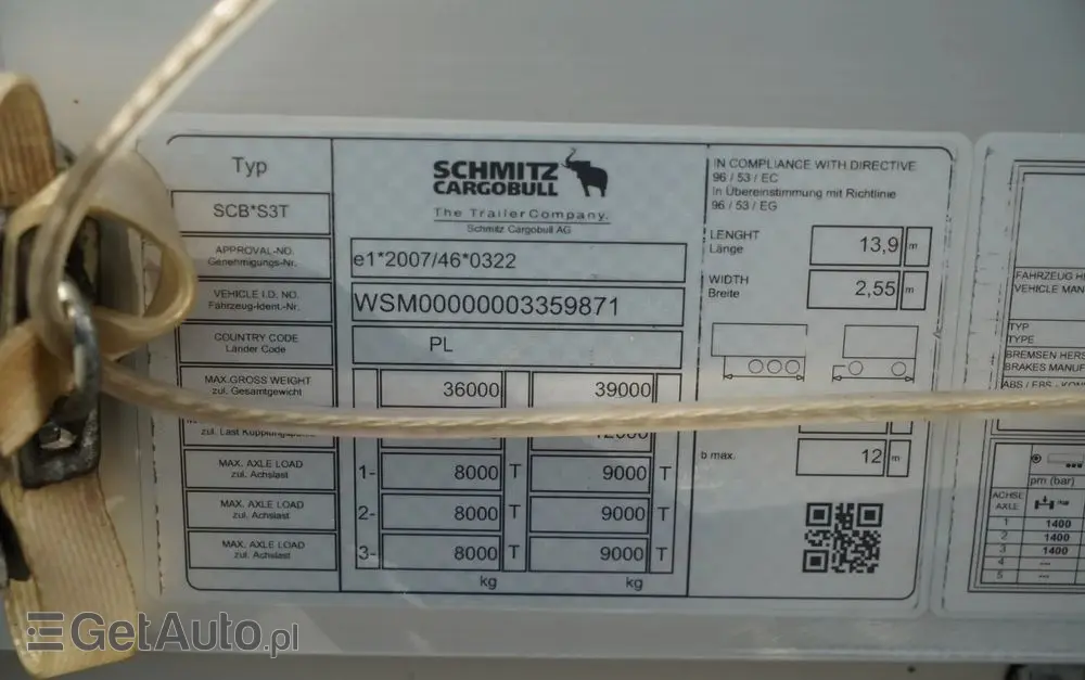 SCHMITZ CARGOBULL FIRANKA  /  VARIOS / 385/55 R22,5 /  OŚ PODNOSZONA /  DACH PODNOSZONY / SAF 