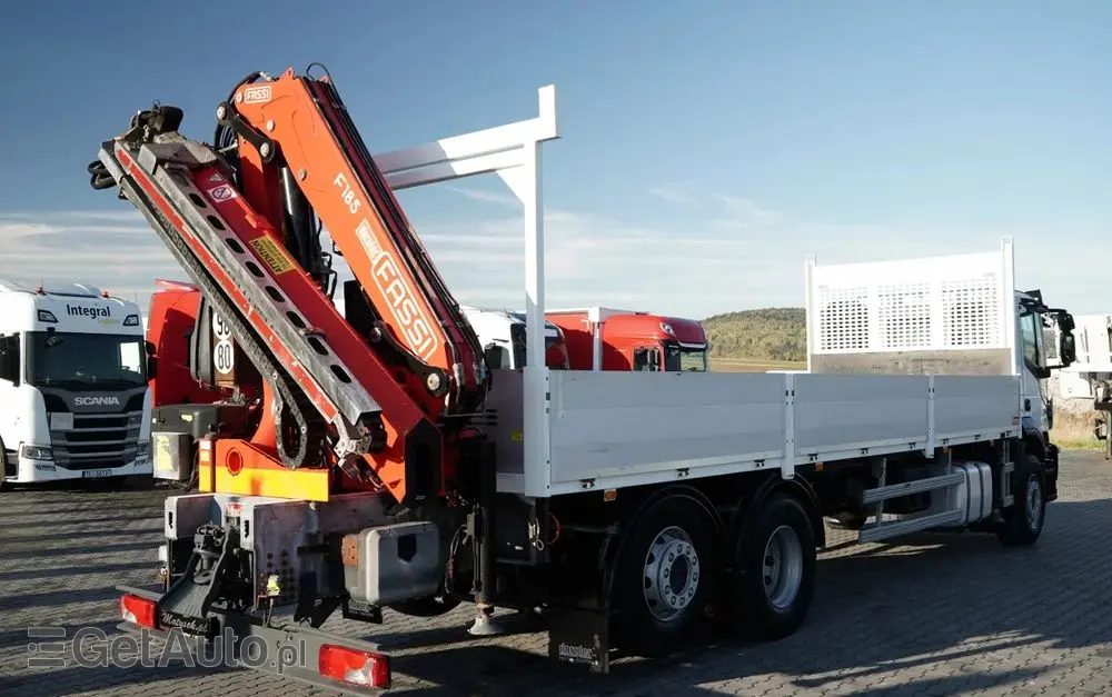 IVECO STRALIS 460 / 6X2 / SKRZYNIOWY 8,1 m + HDS FASSI. F185 MAX UDŹWIG 5 500 KG / STEROWANIE RADIOWE / ROTATOR / 