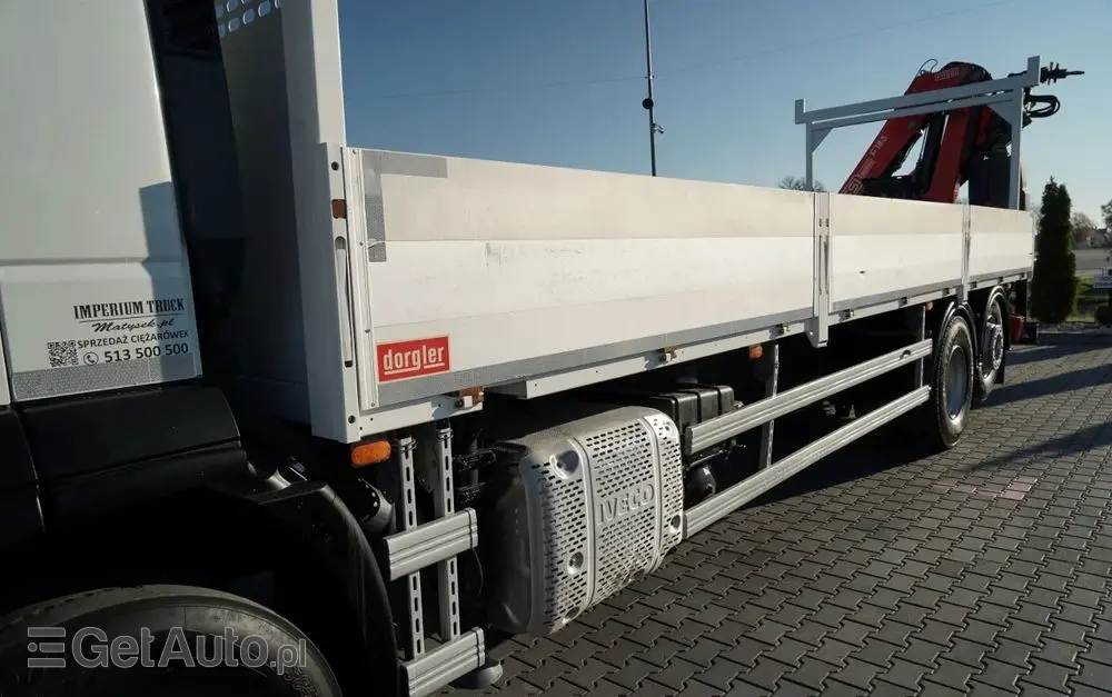 IVECO STRALIS 460 / 6X2 / SKRZYNIOWY 8,1 m + HDS FASSI. F185 MAX UDŹWIG 5 500 KG / STEROWANIE RADIOWE / ROTATOR / 