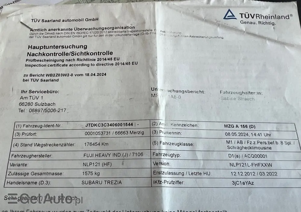 SUBARU Trezia 1.4D Active Edition