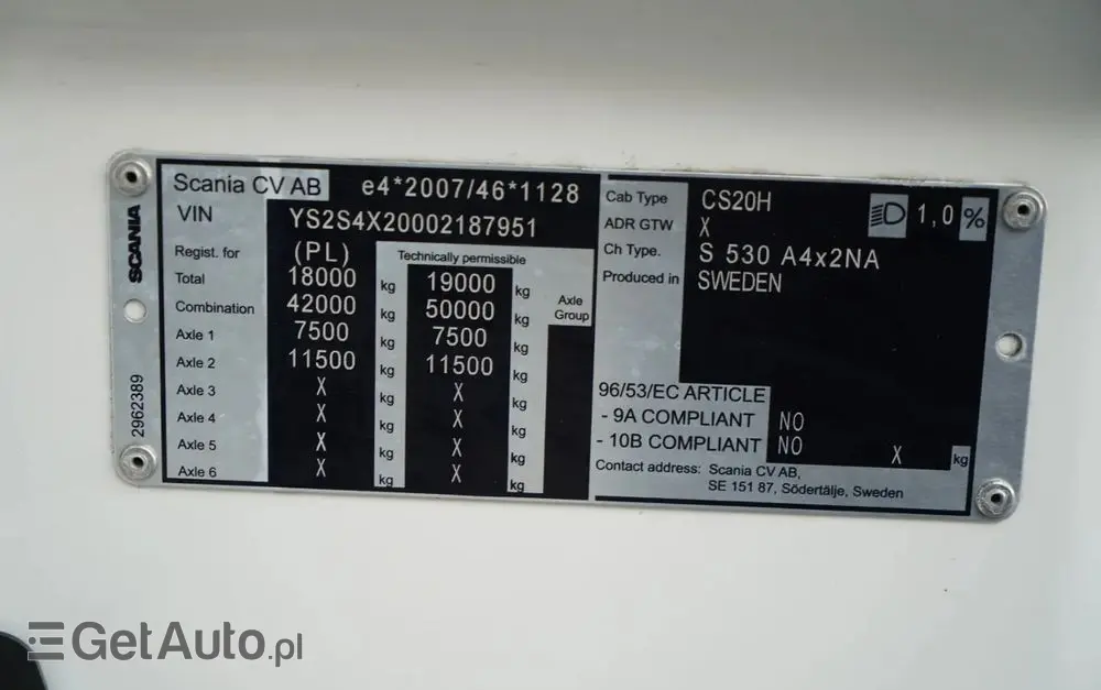 SCANIA S 530 / V8 / RETARDER / KLIMATYZACJA POSTOJOWA  / 