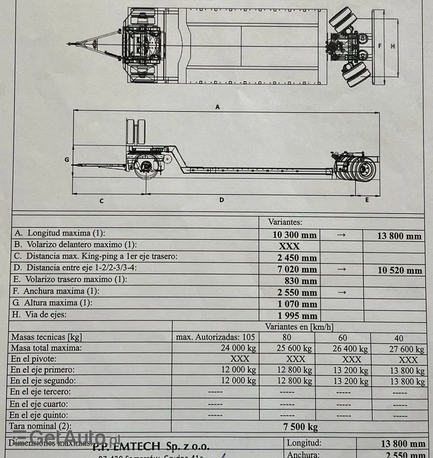 EMTECH 2 osiowa PCN 18 TIEFBETT Zagłębiana Rozciągana Oś Skrętna UNIKAT 