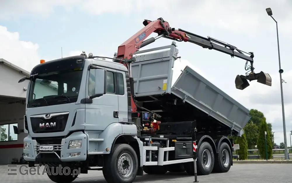 MAN TGS 33.360 / 6x4 / WYWROTKA + HDS HMF 1820 K-RC / wysów 10m / HYDROBURTA / CHWYTAK / NAVI / MANUAL / SPROWADZONY 