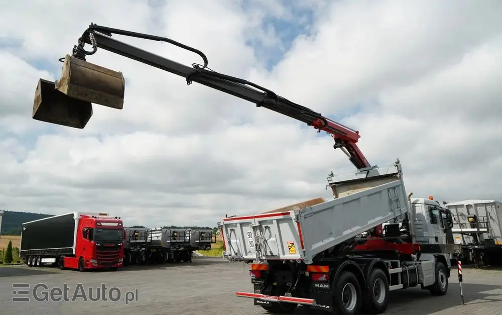 MAN TGS 33.360 / 6x4 / WYWROTKA + HDS HMF 1820 K-RC / wysów 10m / HYDROBURTA / CHWYTAK / NAVI / MANUAL / SPROWADZONY 