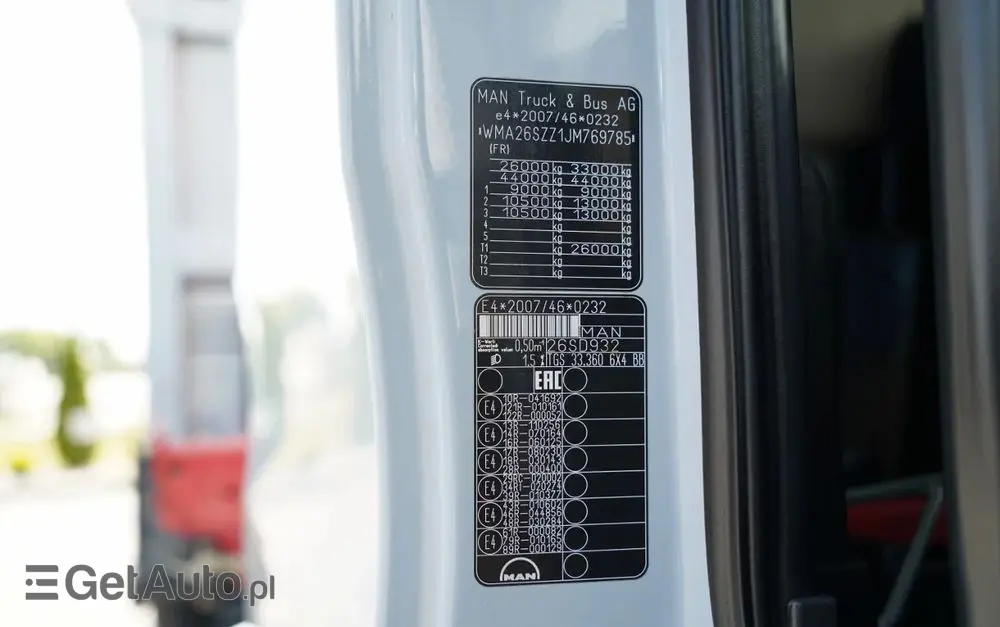 MAN TGS 33.360 / 6x4 / WYWROTKA + HDS HMF 1820 K-RC / wysów 10m / HYDROBURTA / CHWYTAK / NAVI / MANUAL / SPROWADZONY 