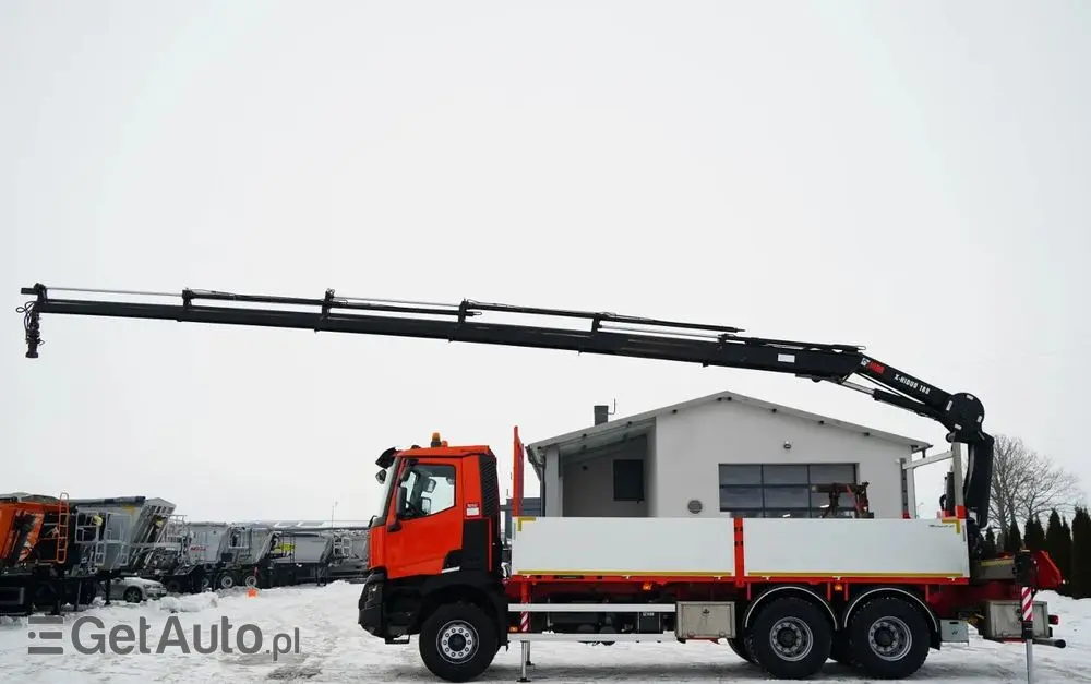 RENAULT C 430 / 6x4 / SKRZYNIOWY 6,2 M + HDS HIAB X-DUO 188 / WYSÓW 15 M / STEROWANIE RADIOWE / WIDŁY / ROTATOR 