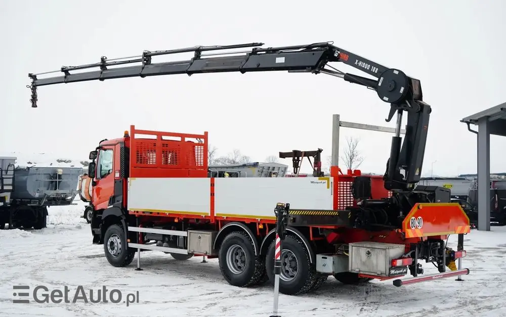 RENAULT C 430 / 6x4 / SKRZYNIOWY 6,2 M + HDS HIAB X-DUO 188 / WYSÓW 15 M / STEROWANIE RADIOWE / WIDŁY / ROTATOR 