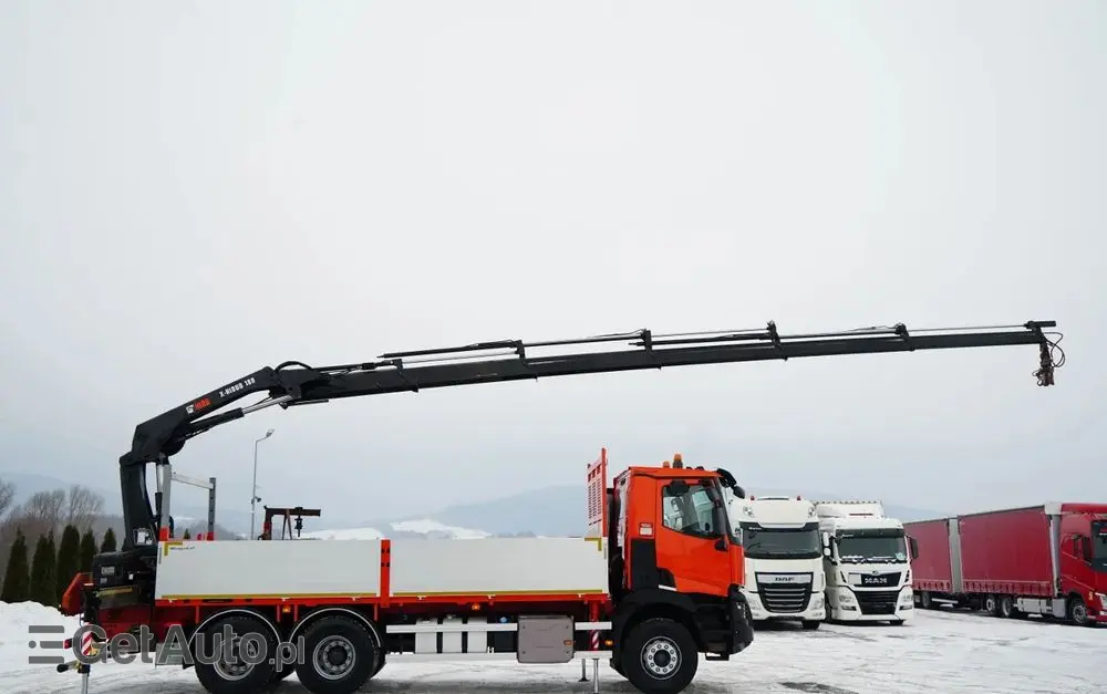 RENAULT C 430 / 6x4 / SKRZYNIOWY 6,2 M + HDS HIAB X-DUO 188 / WYSÓW 15 M / STEROWANIE RADIOWE / WIDŁY / ROTATOR 