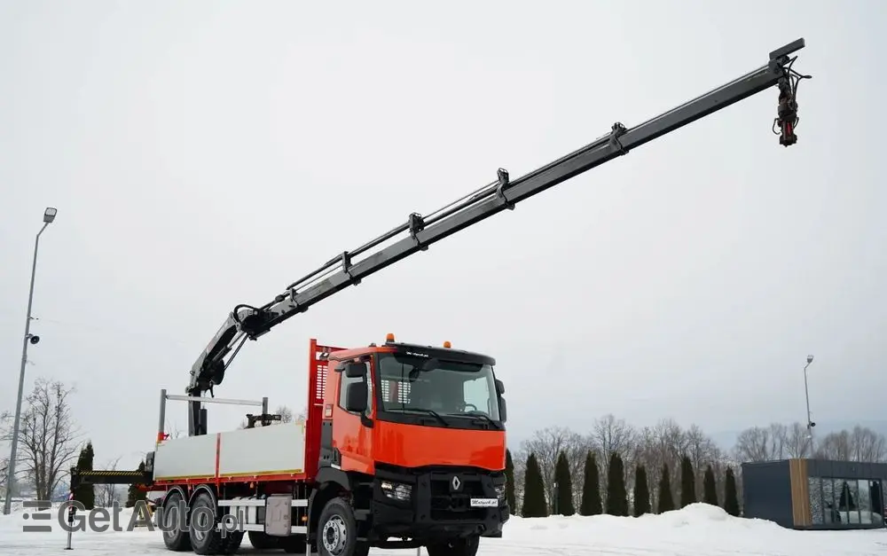 RENAULT C 430 / 6x4 / SKRZYNIOWY 6,2 M + HDS HIAB X-DUO 188 / WYSÓW 15 M / STEROWANIE RADIOWE / WIDŁY / ROTATOR 