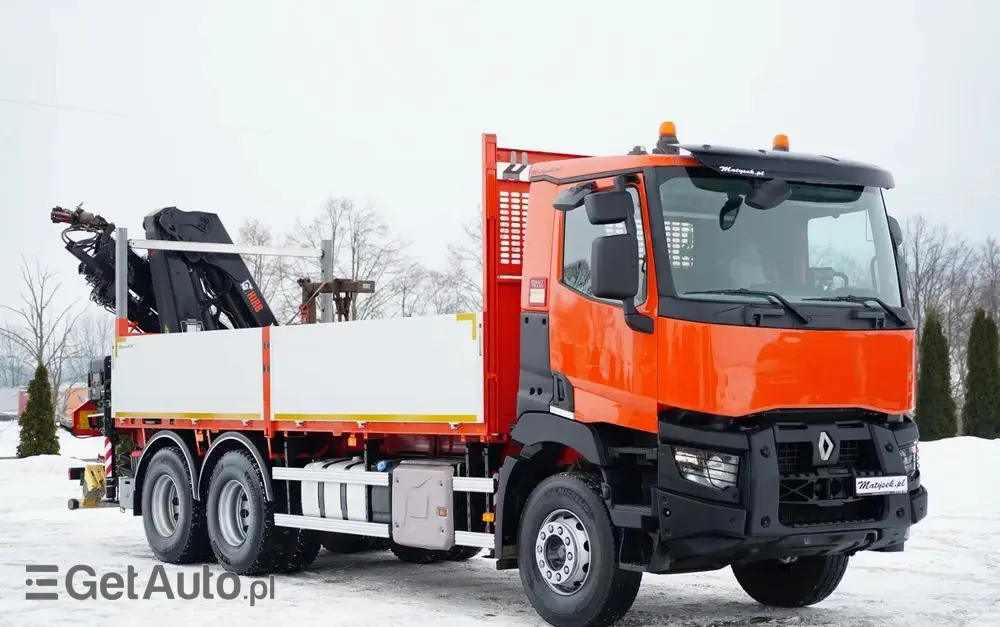 RENAULT C 430 / 6x4 / SKRZYNIOWY 6,2 M + HDS HIAB X-DUO 188 / WYSÓW 15 M / STEROWANIE RADIOWE / WIDŁY / ROTATOR 