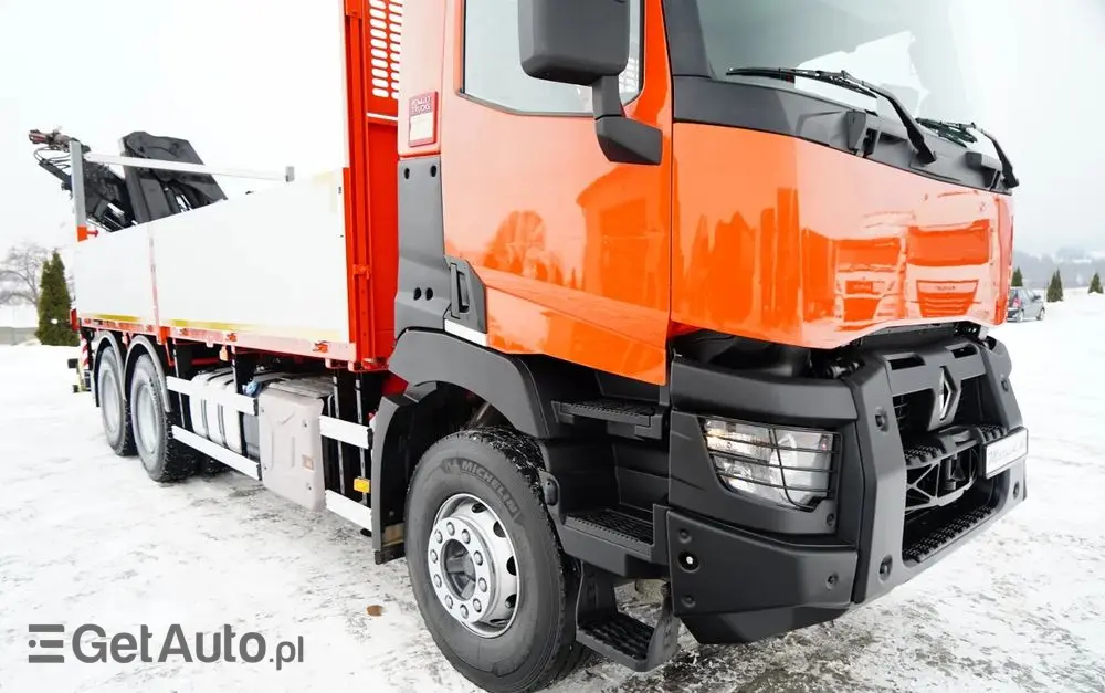 RENAULT C 430 / 6x4 / SKRZYNIOWY 6,2 M + HDS HIAB X-DUO 188 / WYSÓW 15 M / STEROWANIE RADIOWE / WIDŁY / ROTATOR 