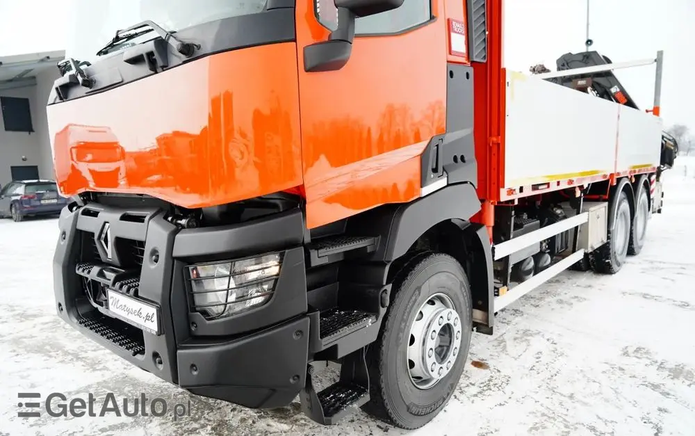 RENAULT C 430 / 6x4 / SKRZYNIOWY 6,2 M + HDS HIAB X-DUO 188 / WYSÓW 15 M / STEROWANIE RADIOWE / WIDŁY / ROTATOR 
