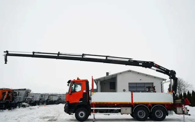 RENAULT C 430 / 6x4 / SKRZYNIOWY 6,2 M + HDS HIAB X-DUO 188 / WYSÓW 15 M / STEROWANIE RADIOWE / WIDŁY / ROTATOR 