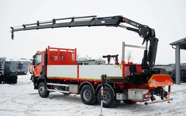 RENAULT C 430 / 6x4 / SKRZYNIOWY 6,2 M + HDS HIAB X-DUO 188 / WYSÓW 15 M / STEROWANIE RADIOWE / WIDŁY / ROTATOR 