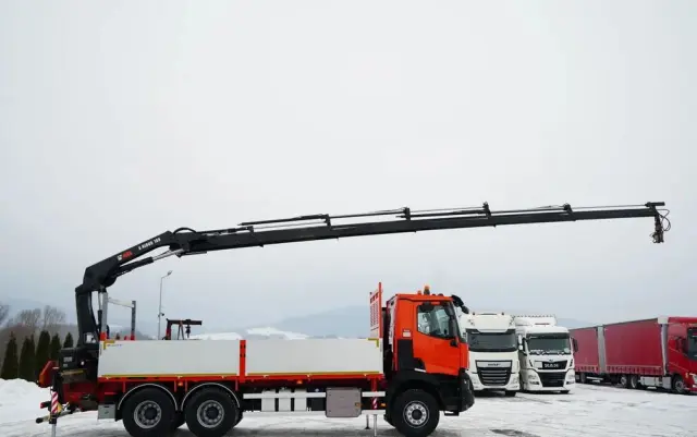 RENAULT C 430 / 6x4 / SKRZYNIOWY 6,2 M + HDS HIAB X-DUO 188 / WYSÓW 15 M / STEROWANIE RADIOWE / WIDŁY / ROTATOR 