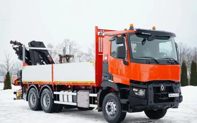 RENAULT C 430 / 6x4 / SKRZYNIOWY 6,2 M + HDS HIAB X-DUO 188 / WYSÓW 15 M / STEROWANIE RADIOWE / WIDŁY / ROTATOR 