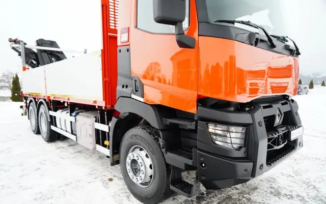 RENAULT C 430 / 6x4 / SKRZYNIOWY 6,2 M + HDS HIAB X-DUO 188 / WYSÓW 15 M / STEROWANIE RADIOWE / WIDŁY / ROTATOR 