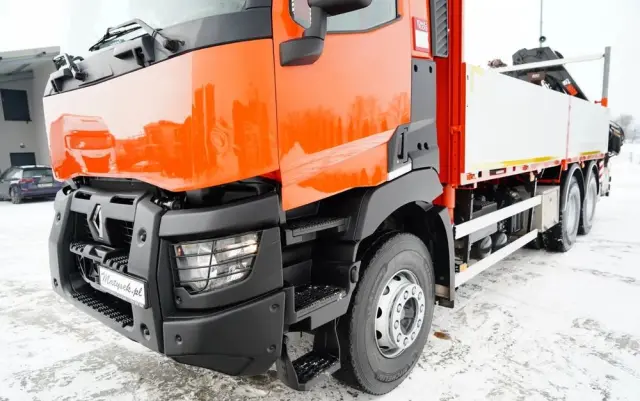 RENAULT C 430 / 6x4 / SKRZYNIOWY 6,2 M + HDS HIAB X-DUO 188 / WYSÓW 15 M / STEROWANIE RADIOWE / WIDŁY / ROTATOR 