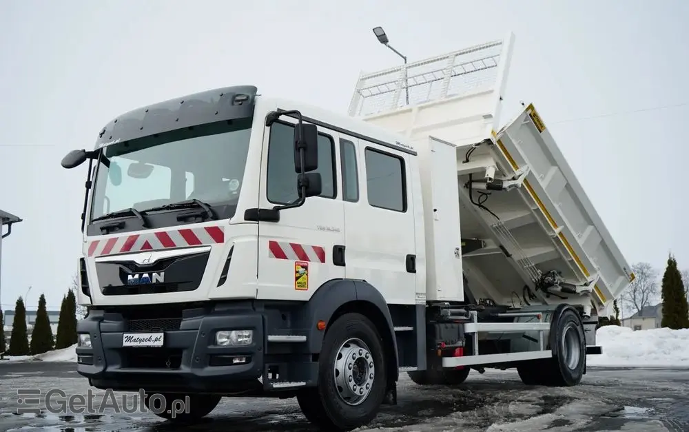 MAN TGM 18.340 / 4X2 / 3 STRONNA WYWROTKA / HYDROBURTA / BRYGADÓWKA 7 MIEJSC / BORDMATIC 