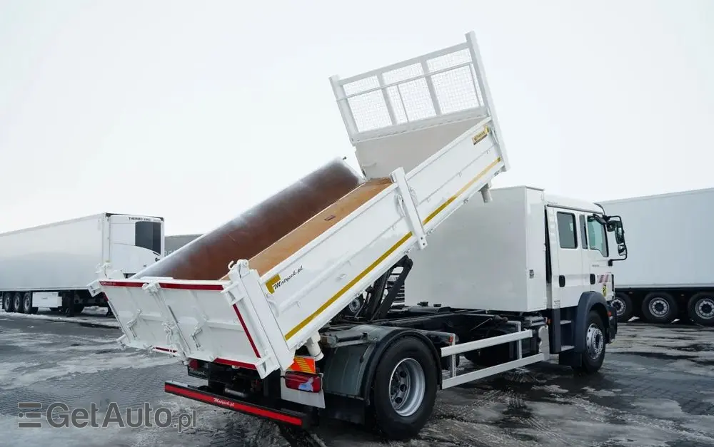 MAN TGM 18.340 / 4X2 / 3 STRONNA WYWROTKA / HYDROBURTA / BRYGADÓWKA 7 MIEJSC / BORDMATIC 
