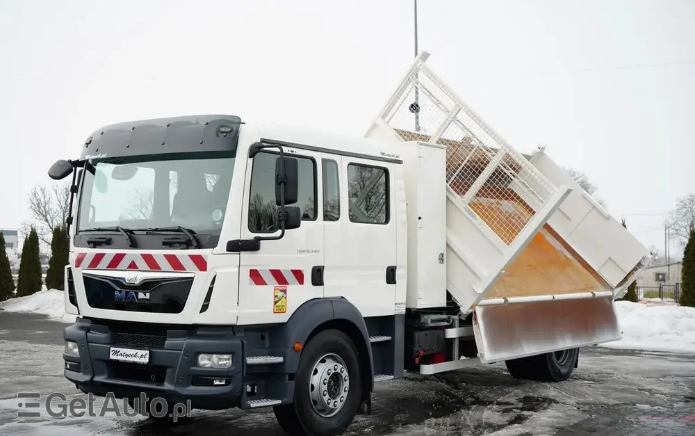 MAN TGM 18.340 / 4X2 / 3 STRONNA WYWROTKA / HYDROBURTA / BRYGADÓWKA 7 MIEJSC / BORDMATIC 