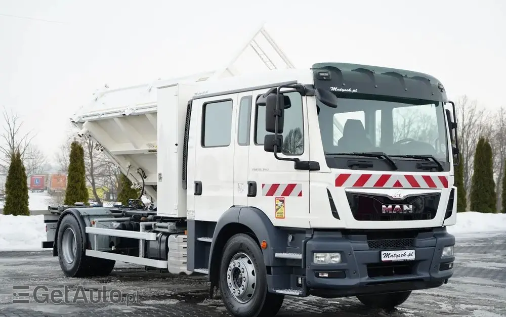 MAN TGM 18.340 / 4X2 / 3 STRONNA WYWROTKA / HYDROBURTA / BRYGADÓWKA 7 MIEJSC / BORDMATIC 