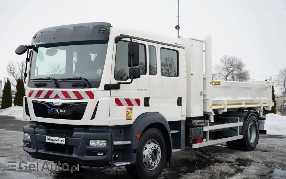 MAN TGM 18.340 / 4X2 / 3 STRONNA WYWROTKA / HYDROBURTA / BRYGADÓWKA 7 MIEJSC / BORDMATIC 