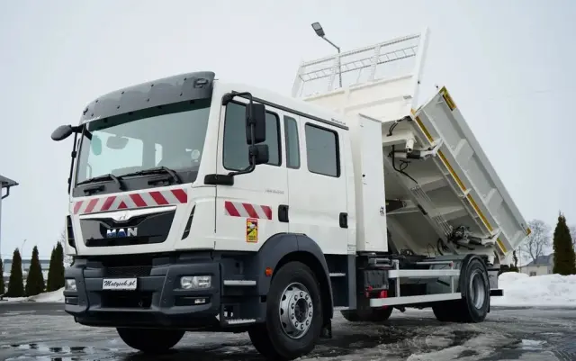 MAN TGM 18.340 / 4X2 / 3 STRONNA WYWROTKA / HYDROBURTA / BRYGADÓWKA 7 MIEJSC / BORDMATIC 