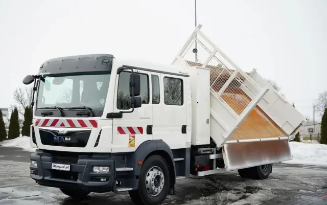 MAN TGM 18.340 / 4X2 / 3 STRONNA WYWROTKA / HYDROBURTA / BRYGADÓWKA 7 MIEJSC / BORDMATIC 