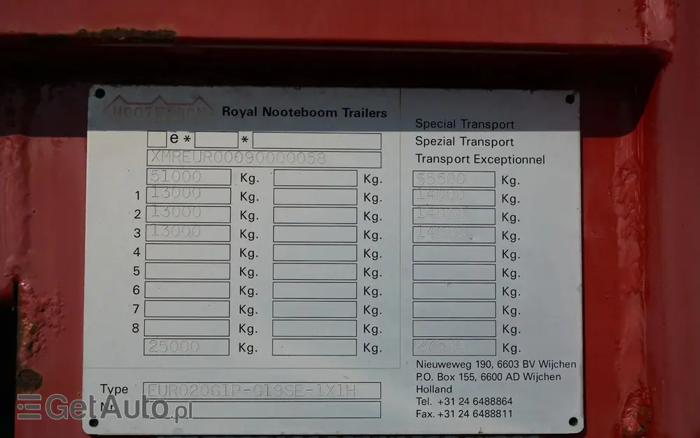 NOOTEBOOM NISKOPODWOZIE / ROZPINANA / TIEFBETT / ROZCIĄGANA / LAWETA / 19,5 M / DMC:  55 TON / 