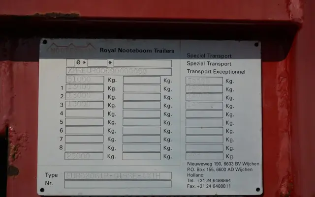 NOOTEBOOM NISKOPODWOZIE / ROZPINANA / TIEFBETT / ROZCIĄGANA / LAWETA / 19,5 M / DMC:  55 TON / 