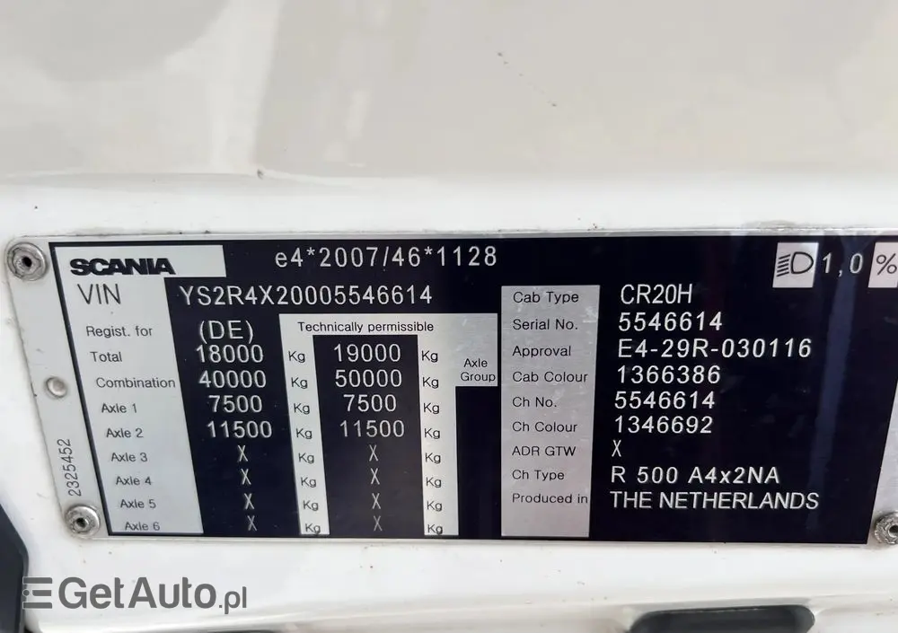 SCANIA R500 STANDARD z Niemiec pełna opcja ASO Scania kontrakt 19/20 