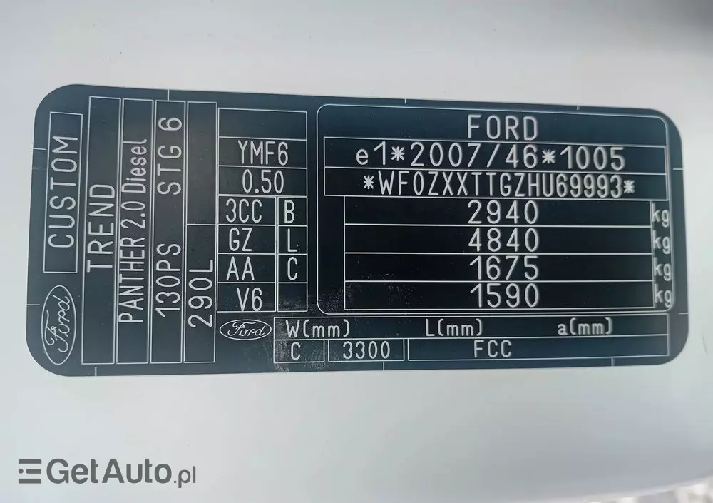 FORD Transit Custom Brygadówka 6- osobowy 