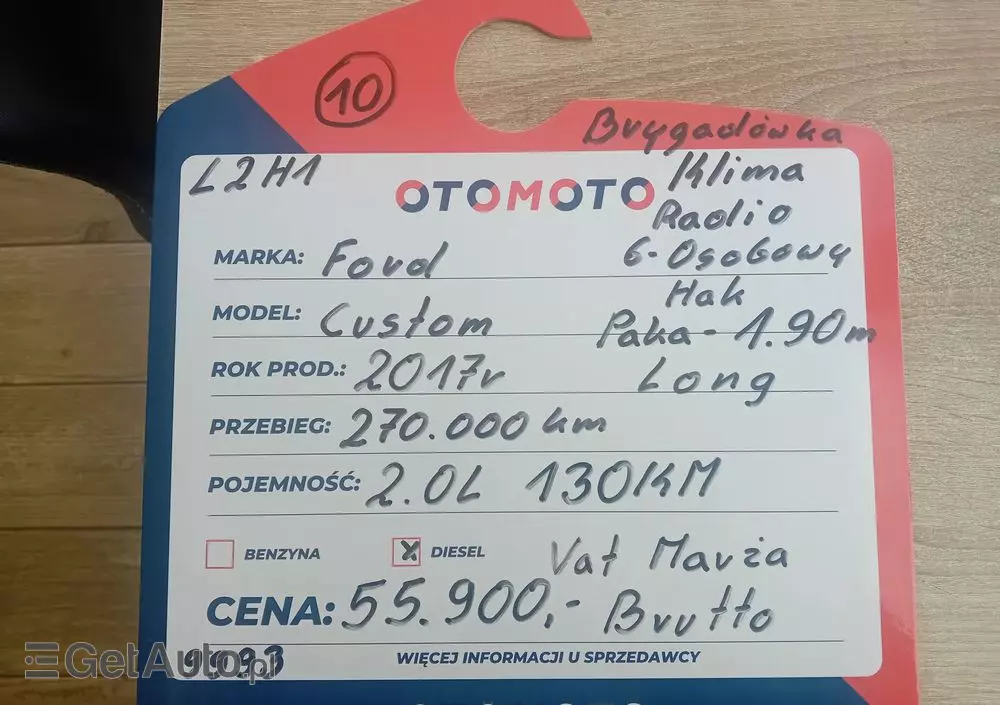 FORD Transit Custom Brygadówka 6- osobowy 