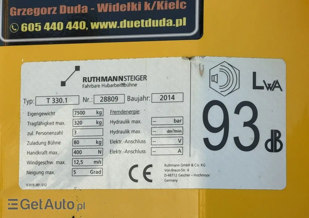 MAN TGL 7.150 Zwyżka Ruthmann T330 33-Metry w bok 21m Mały przebieg 