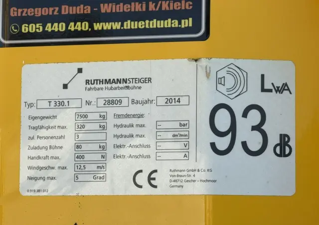 MAN TGL 7.150 Zwyżka Ruthmann T330 33-Metry w bok 21m Mały przebieg 