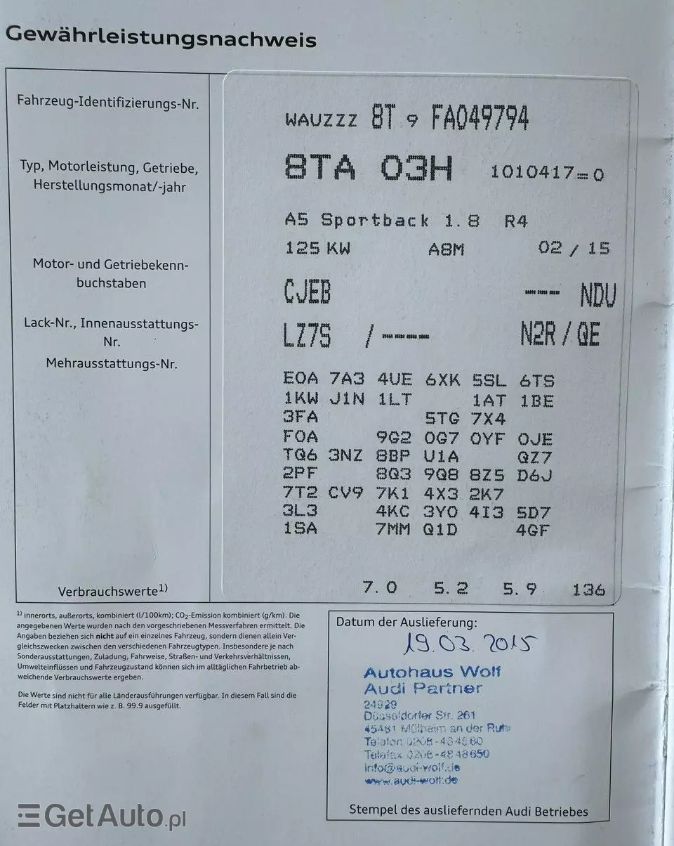 AUDI A5 1.8 TFSI Sportback multitronic