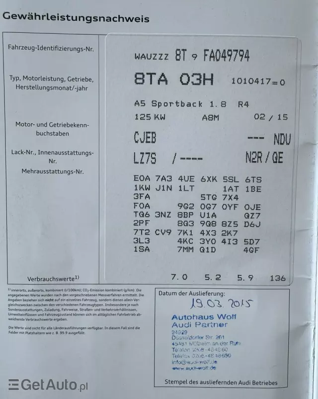 AUDI A5 1.8 TFSI Sportback multitronic